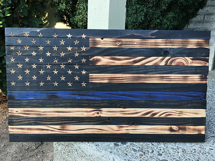 thin blue line wooden flag